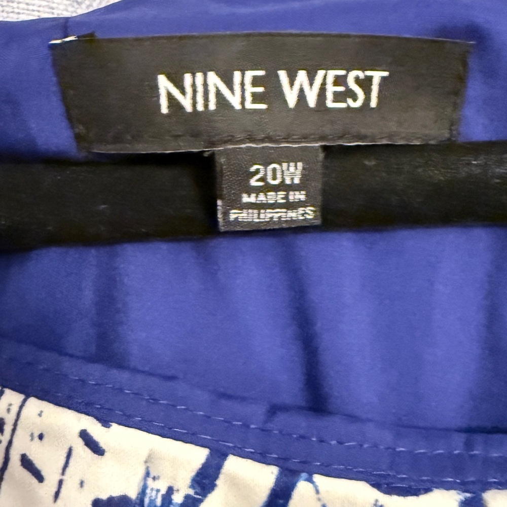 Nine West Blue and White Patterned Dress with Pink Belt